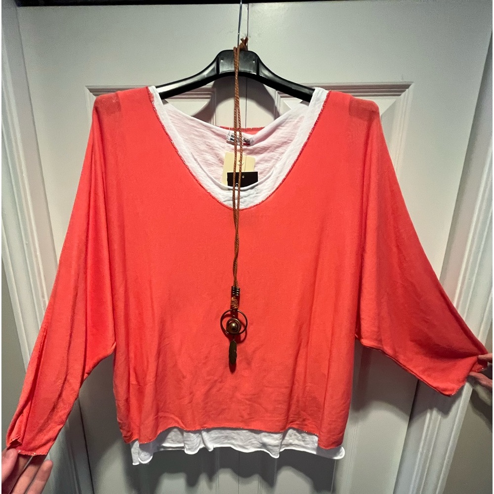 2 in 1 Double-Layered Soft Knit Jumper Top • Comes with Necklace